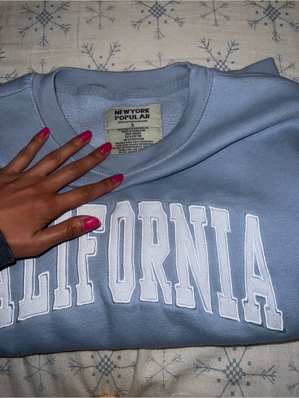 NewYork Popular Light Blue California Appliqué Crewneck Sweatshirt